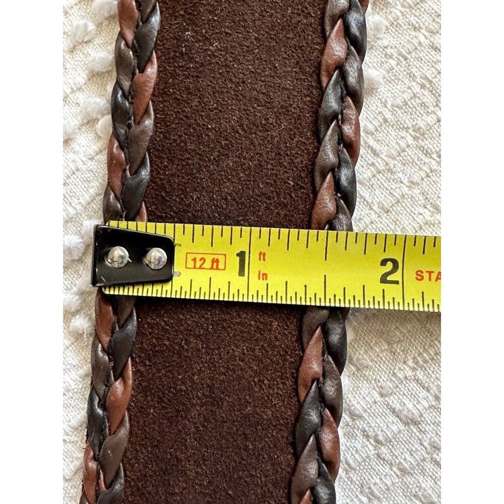 Women’s Brown Suede Braided Edge Belt with Antique Brass Buckle - Picture 7 of 9